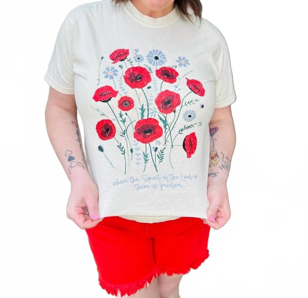NEW SCRIPTED PEARL there is freedom patriotic t-shirt in ivory